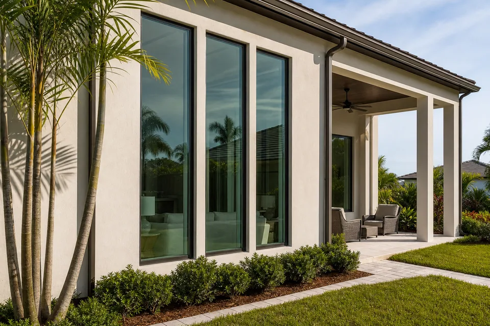 Exterior windows and frames on a bright South Florida home