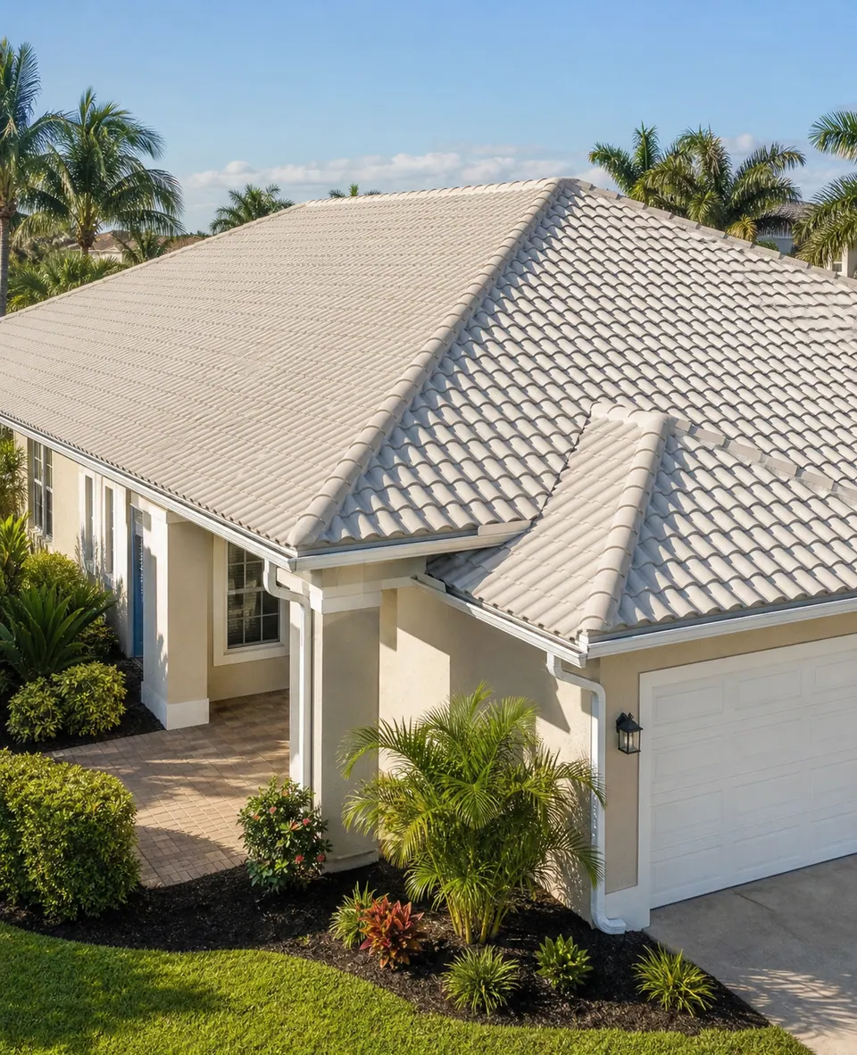 Concrete tile roof on a landscaped South Florida home